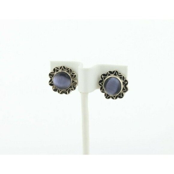 Sterling Silver Created Cats Eye Earrings Stud Post Earrings - Picture 6 of 8